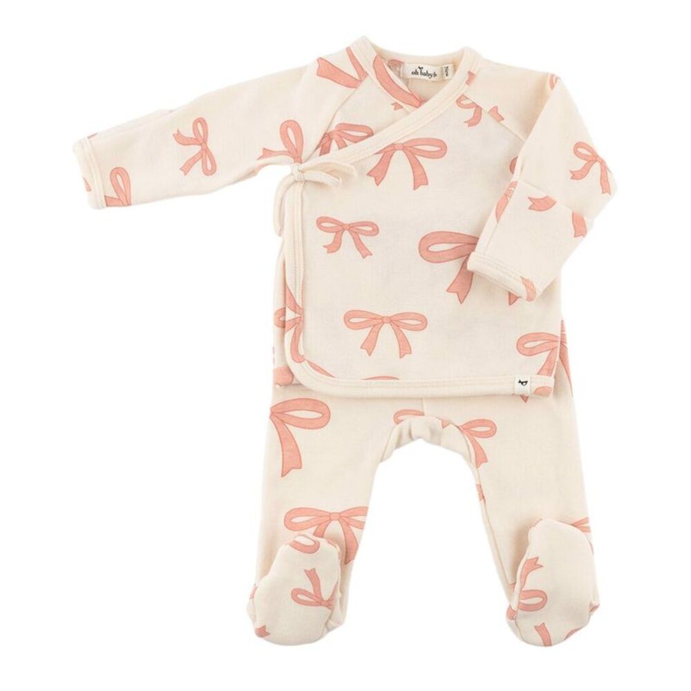 Oh Baby!  Pink Bows Baby Rib Kimono Set With Bow